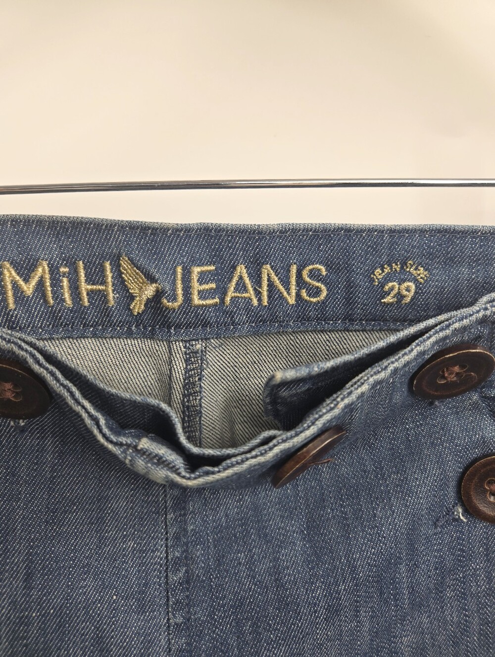 MiH Jeans Valencia High-Rise Sailor Button Wide Leg Mid Blue Denim - Picture 2 of 15